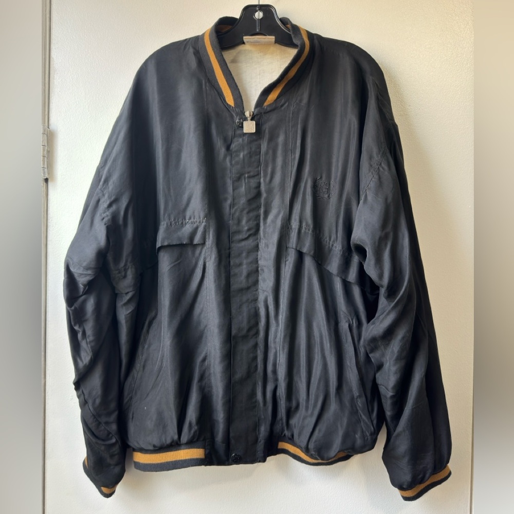 Givenchy Vintage Men’s Black Bomber Jacket with Gold Trim Sz L